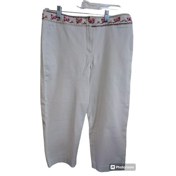 Larry Levine Capri Pants Sport Stretch Embroidered Beaded Boho Size 12 - Picture 1 of 6